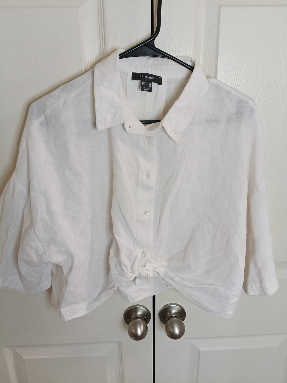 💰 Primark White Linen Tie-Front Button-Up Shirt